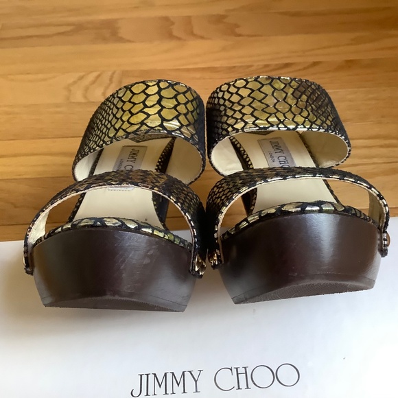 JIMMY CHOO ULRIKA Metallic Leather Studded Wooden Heel Slide Sandals SZ 40.5/9.5 - Picture 10 of 16